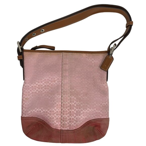 COACH F10944 Signature Logo Jacquard Suede Pink Shoulder Crossbody Bag + Tag - Picture 2 of 13